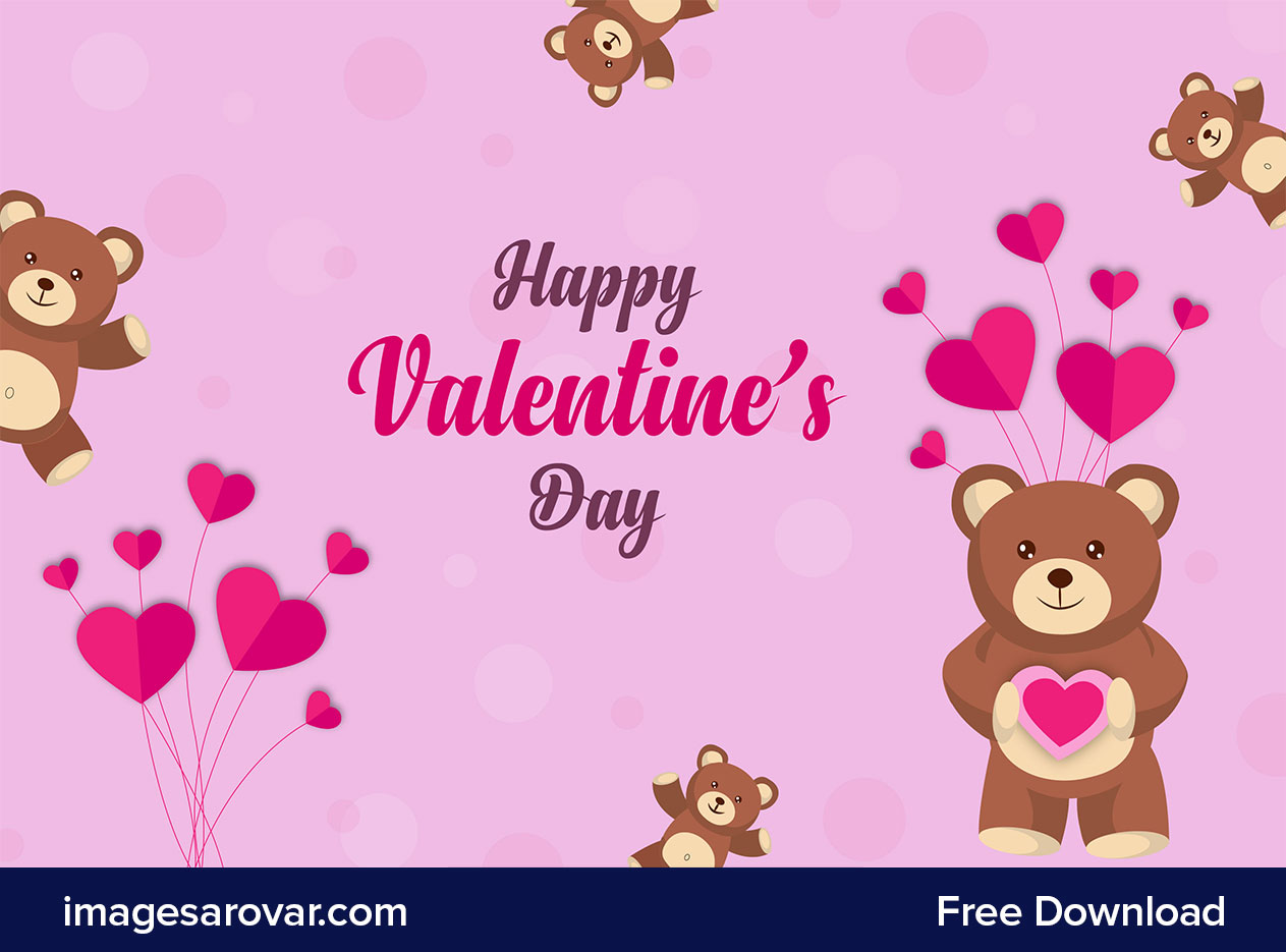 happy valentines day vector background with teddy bear
