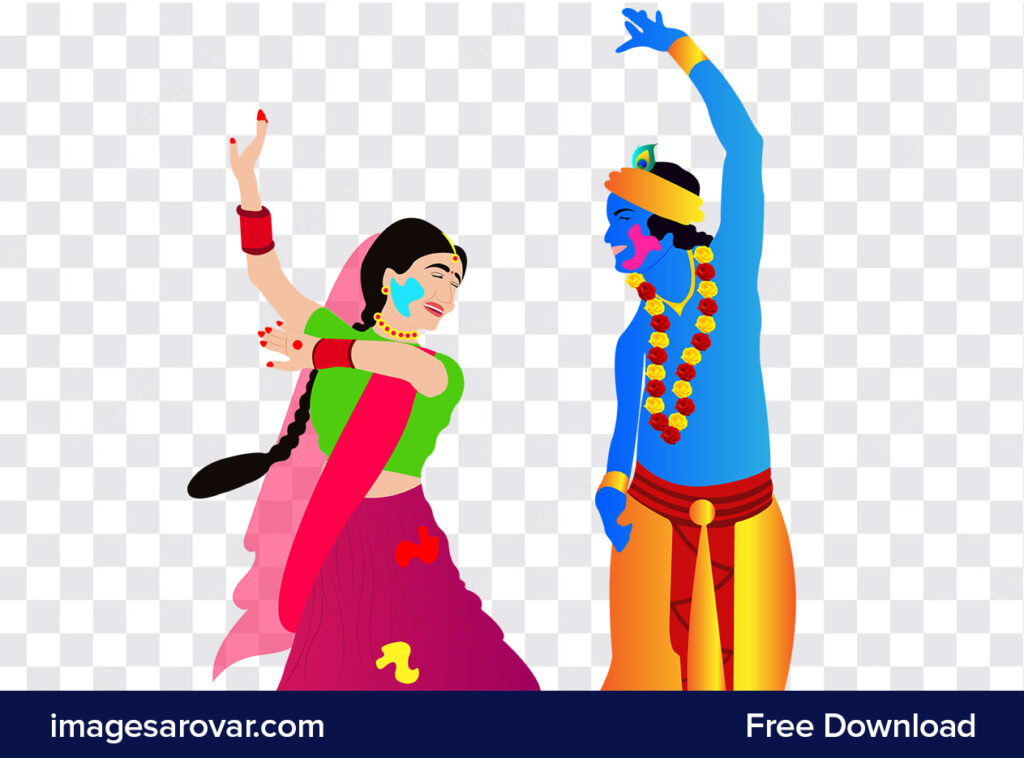 Radha Krishna playing holi png vector illustration free download