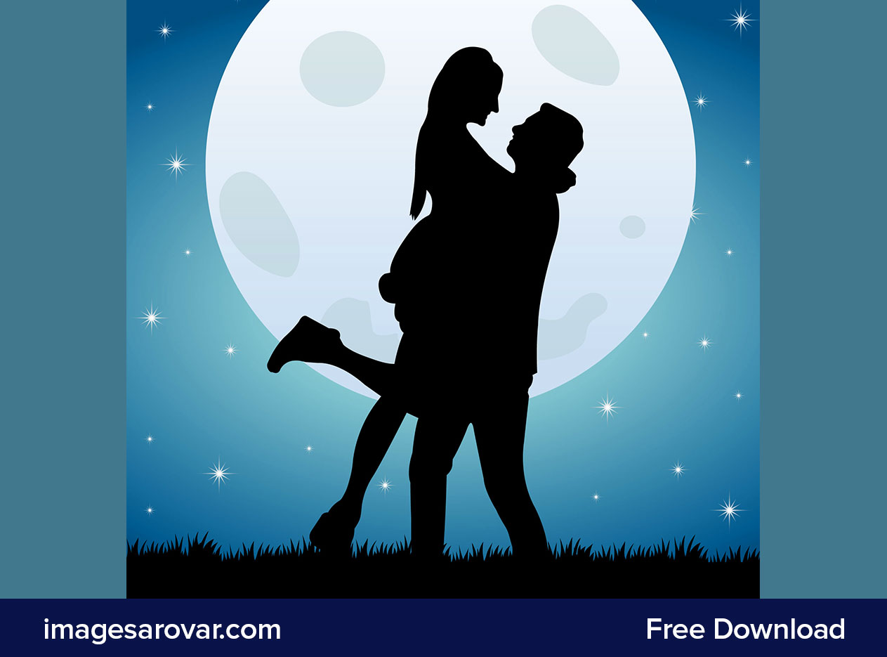 illustration of valentine's day with loving couple in full moon