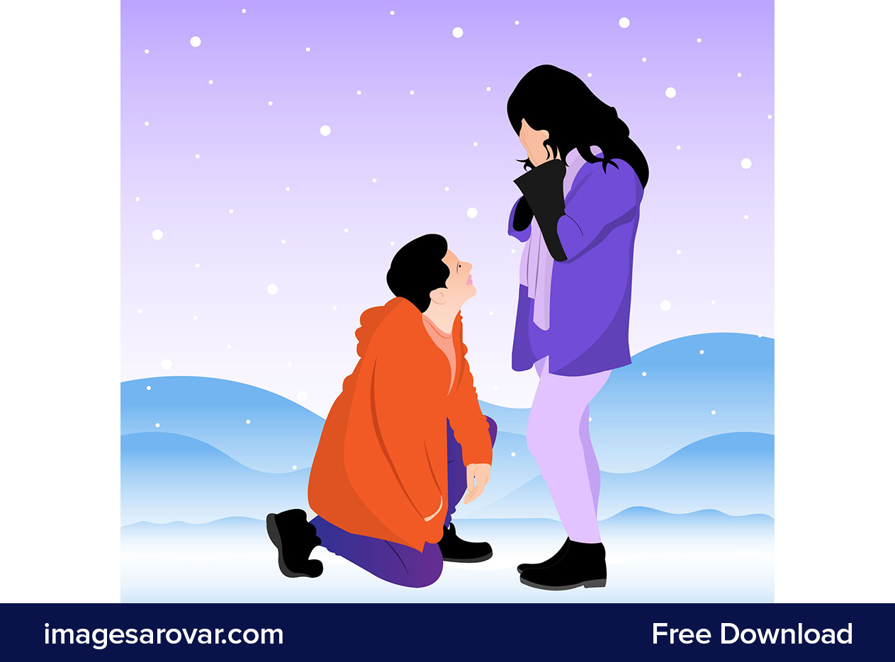 couple celebrates valentines day under snowfall clipart vector image