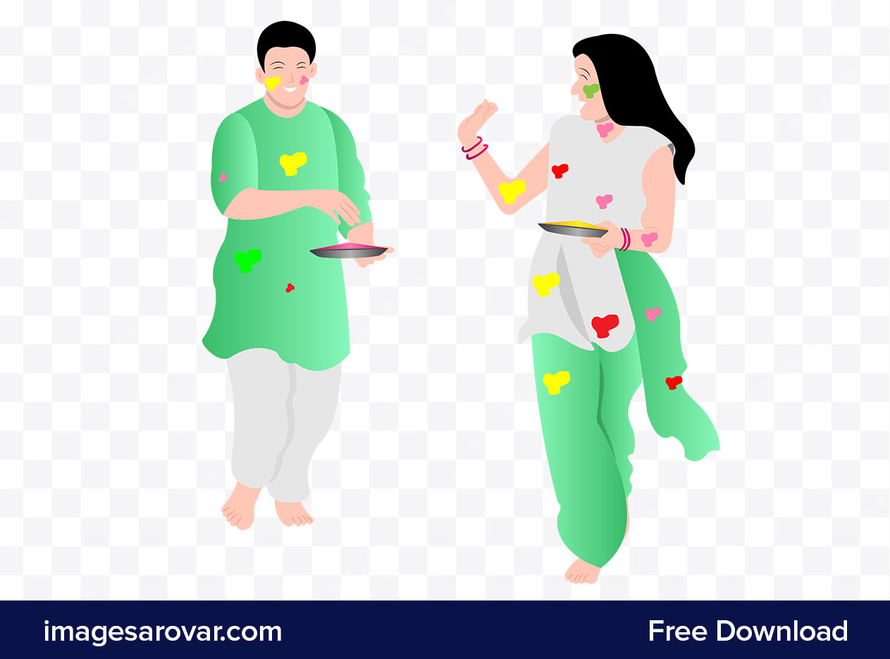 girl and boy playing holi vector png free download