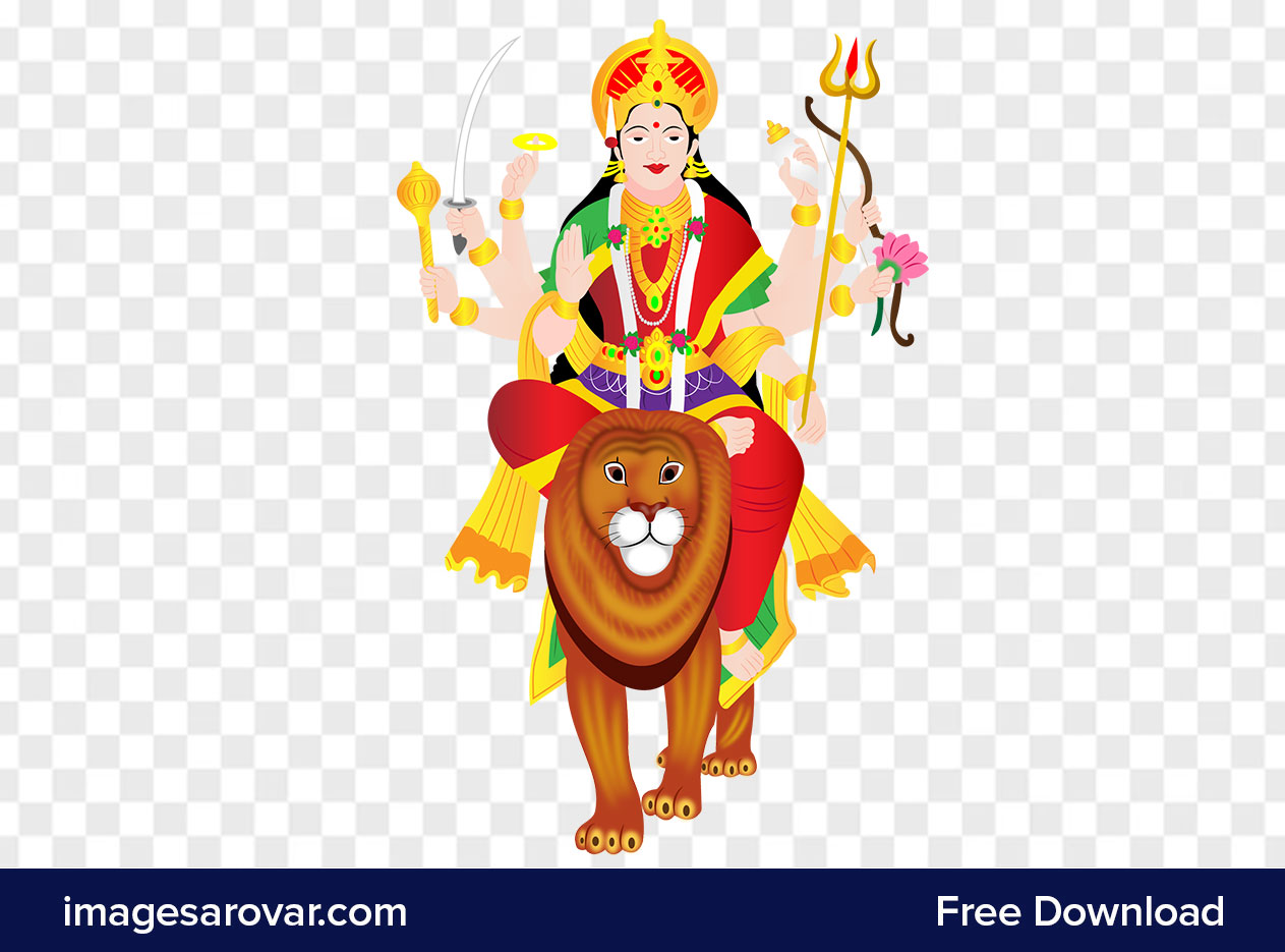 goddess durga on lion png vector clipart illustration