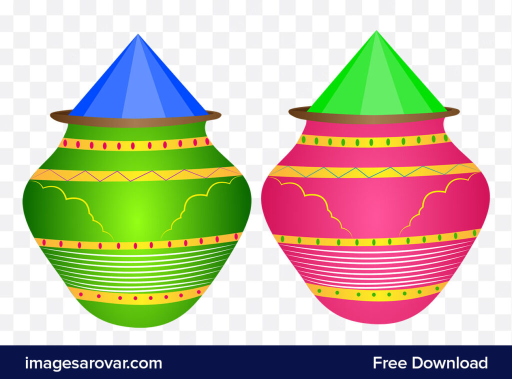 Happy holi colours in matki vector png clipart illustration
