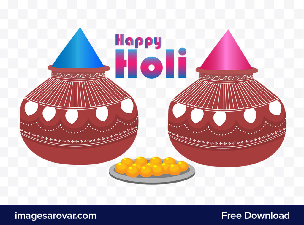 Happy holi png background with colorful matki vector illustration