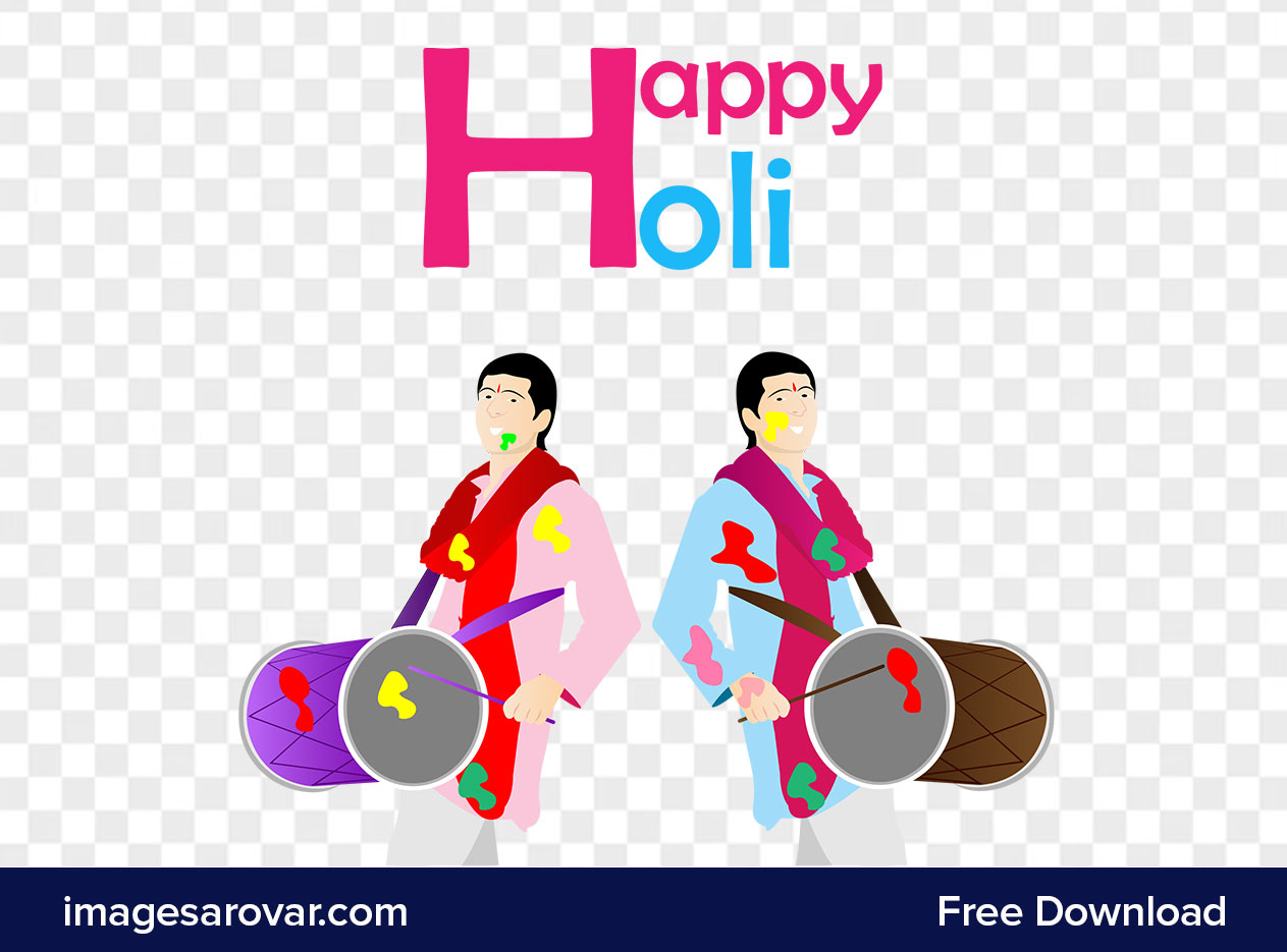 holi celebration transparent background with dhol and dance png vector