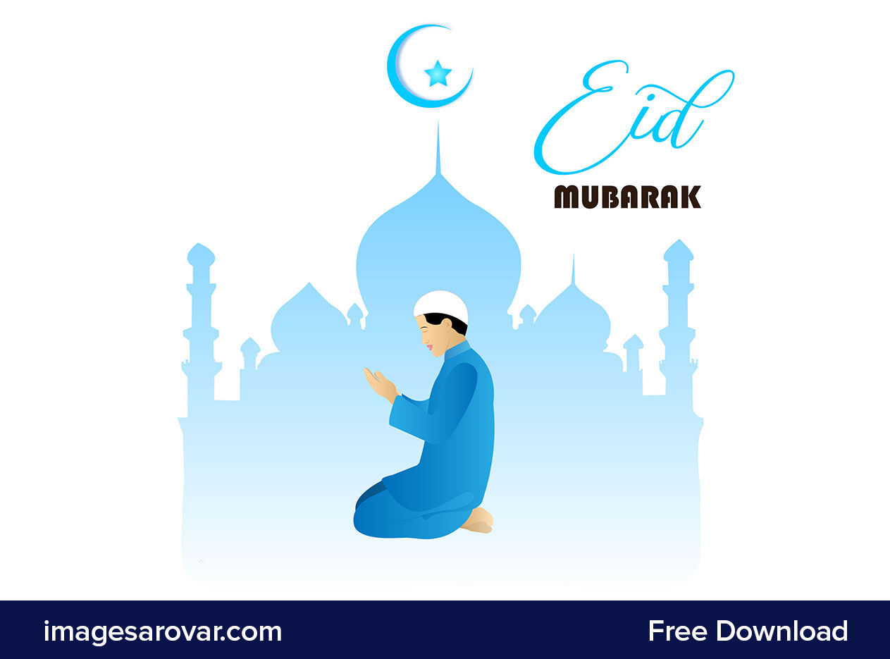 eid mubarak muslim worship at mosque vector illustration