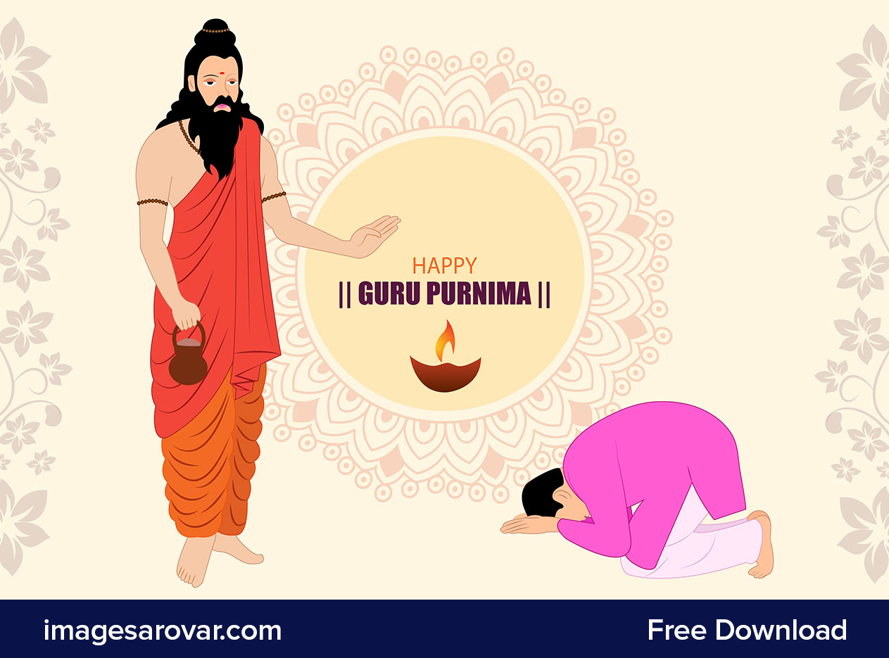 happy guru purnima guru blessing shishya vector clipart image