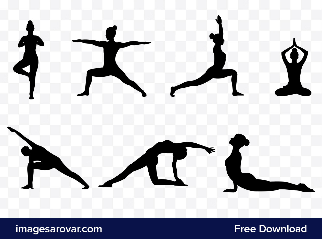 Set of Yoga Poses Silhouette Vector Illustration Free Download