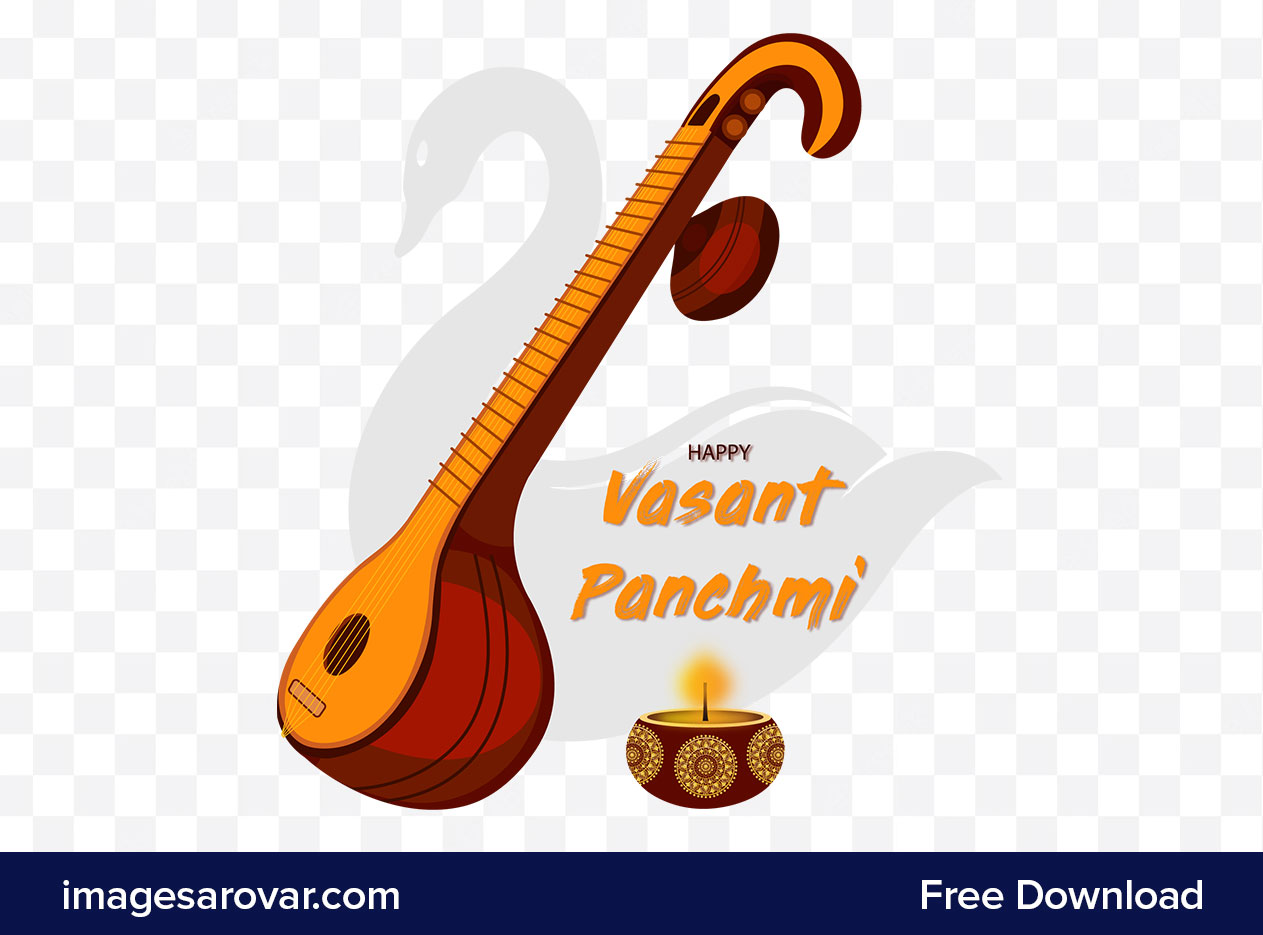 happy basant panchami with veena vector clipart png free download