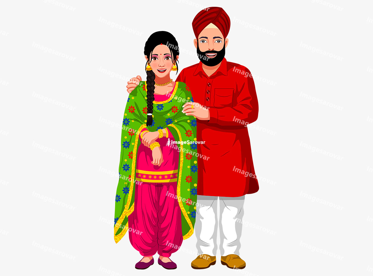 Beautiful Punjabi Couple Png Vector Illustration
