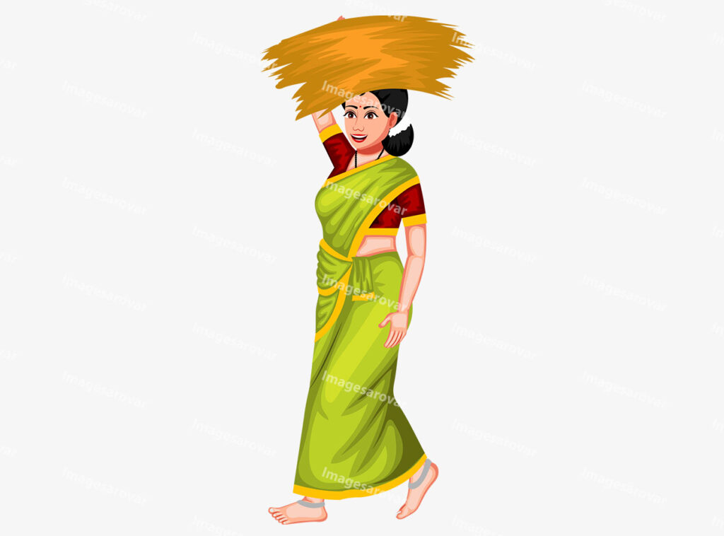 Indian Farmer Woman Carrying Wheat Harvest On Head Vector Illustration ...